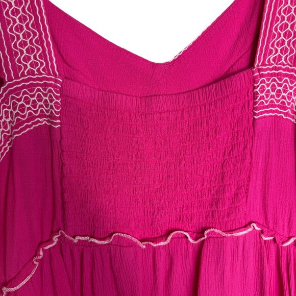 Torrid Pink Smocked Tiered Stretchy Blouse / Tank‎ Embroidered Details Size 2 - Picture 8 of 8